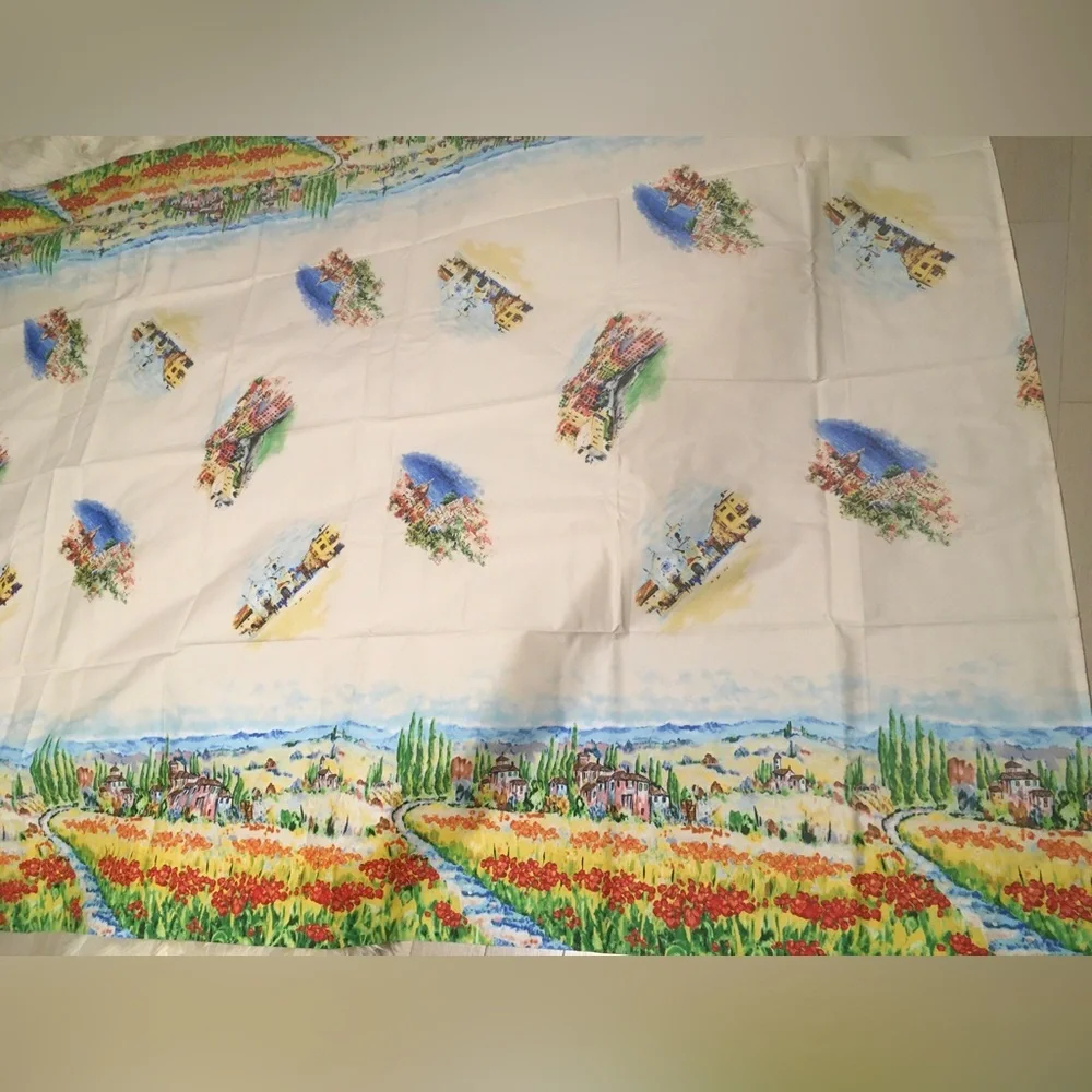 NWOT cotton Italian Tablecloth with Multicolor Tuscan Landscape